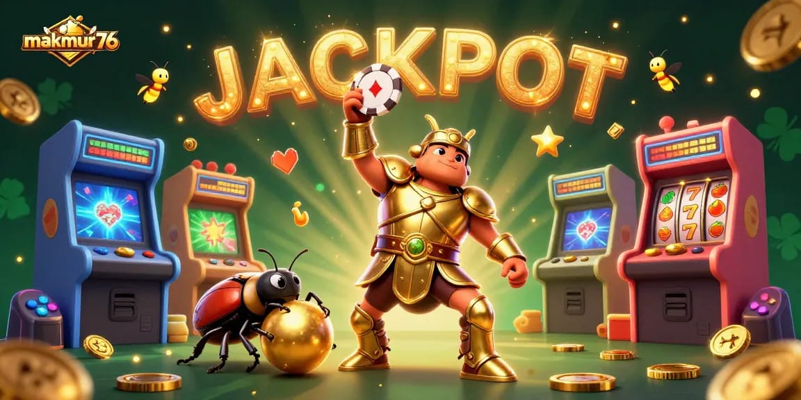 Experience the thrill of makmur76 with a vibrant 3D cartoon illustration showcasing gaming excitement.