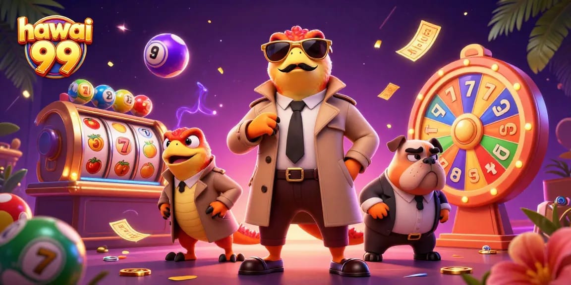 Engage with hawai 99 in a dynamic casino atmosphere featuring raptors and casino elements.