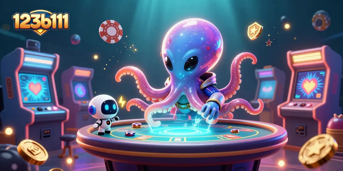 Experience the thrill of 123b111's vibrant casino universe with an alien octopus playing poker.