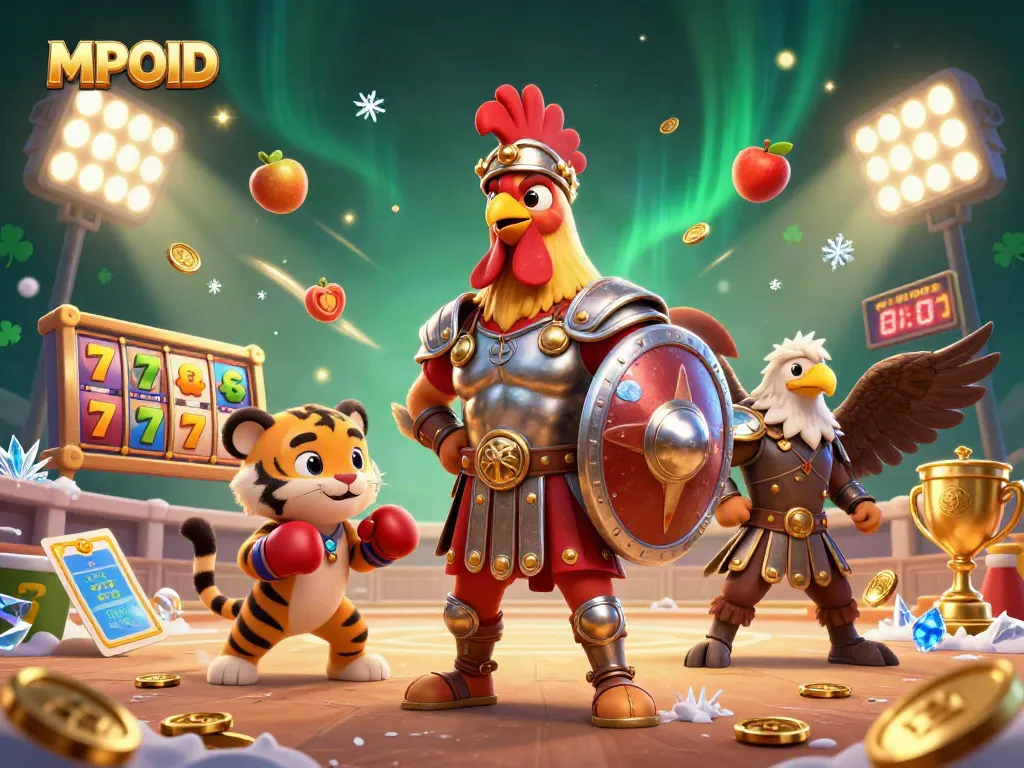 Capture the thrilling MPOID gaming experience with vibrant characters and dynamic casino elements.