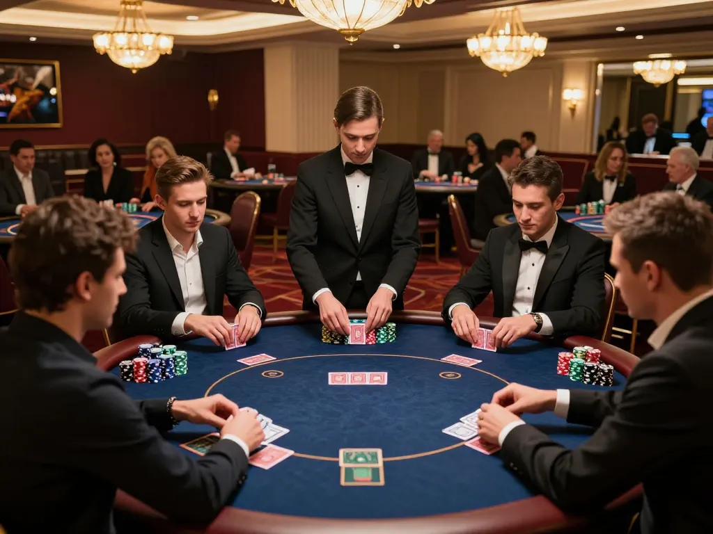 Pemain M88 mansion Indo terlibat dalam permainan poker eksklusif di meja kasino mewah.