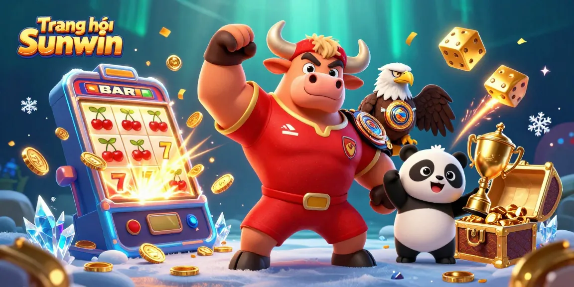 Experience thrilling games at Trang chủ Sunwin with vibrant casino characters celebrating wins amidst coins and treasures.