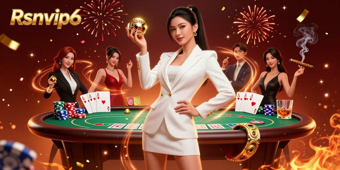 Rasakan sensasi Rsnvip6 dengan ilustrasi menakjubkan seorang wanita percaya diri di setting kasino.