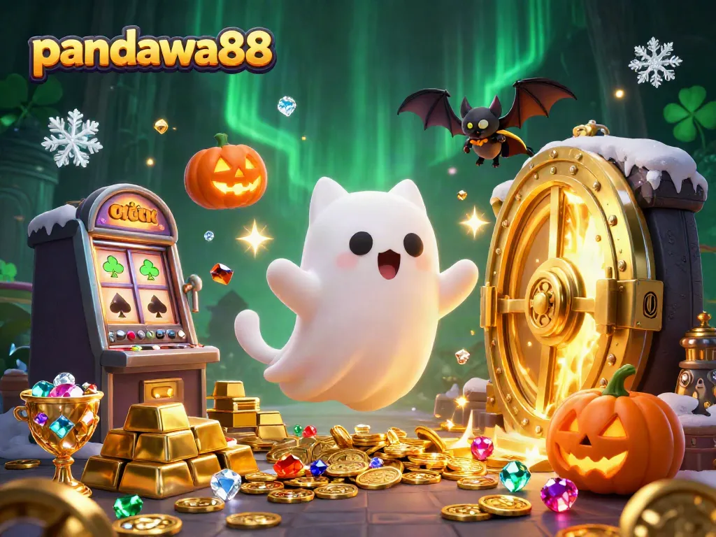 Mesin slot dan kucing hantu di pandawa88 dengan efek gemerlap yang mengundang keberuntungan.
