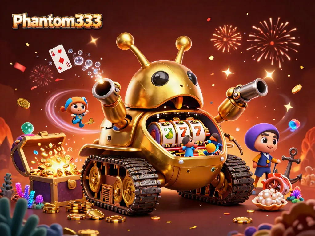 Engage with phantom333 inside a vibrant 3D casino tank bursting with gold coins and excitement.