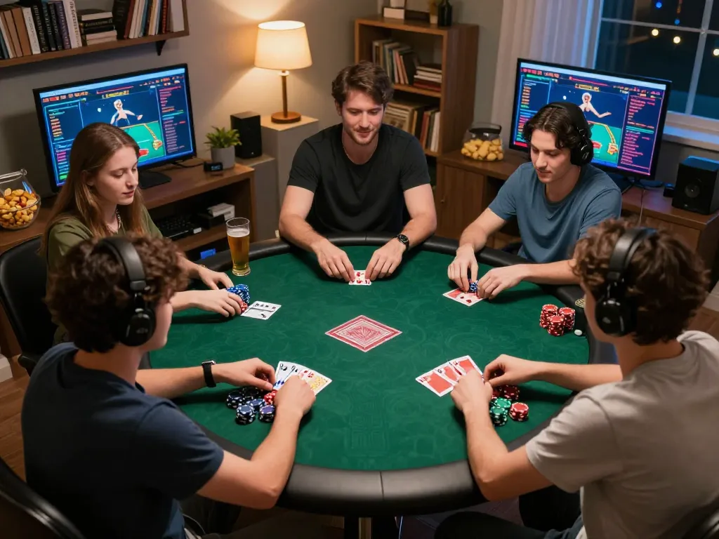 Players engaging in a competitive online poker session on sc88 platform, showcasing chips and strategy notes.