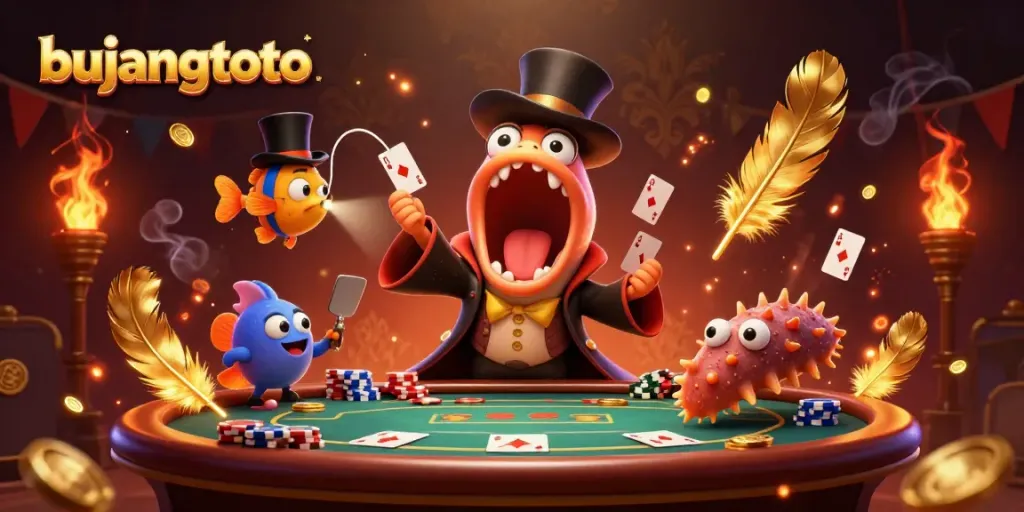 Experience the excitement of bujangtoto with an enchanting 3D illustration featuring underwater characters in a magical casino setting.
