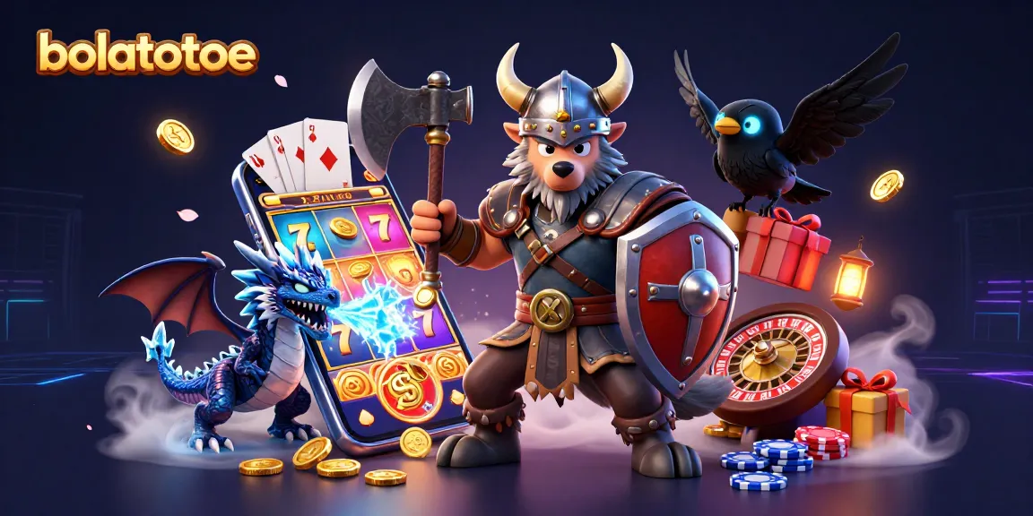 Engage with bolatotoe's vibrant slot gaming world featuring Viking warrior and fantastical dragon.