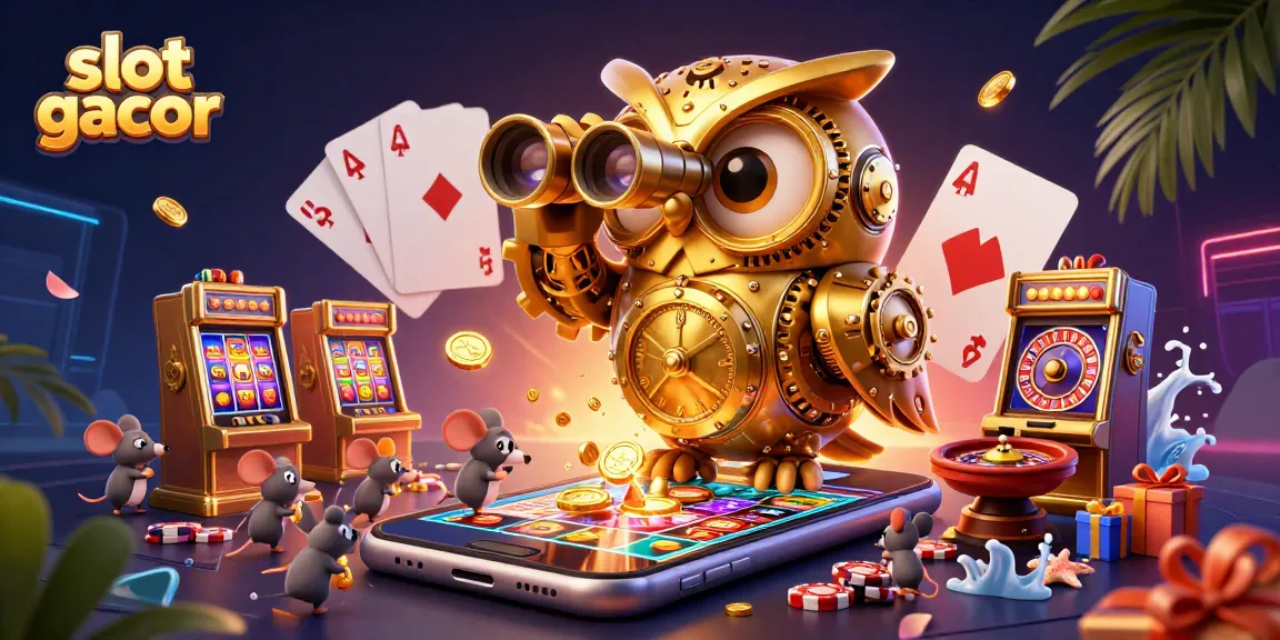 Menyaksikan permainan slot gacor dari 3D kartun burung hantu emas dan tikus melakukan aksi di kasino.