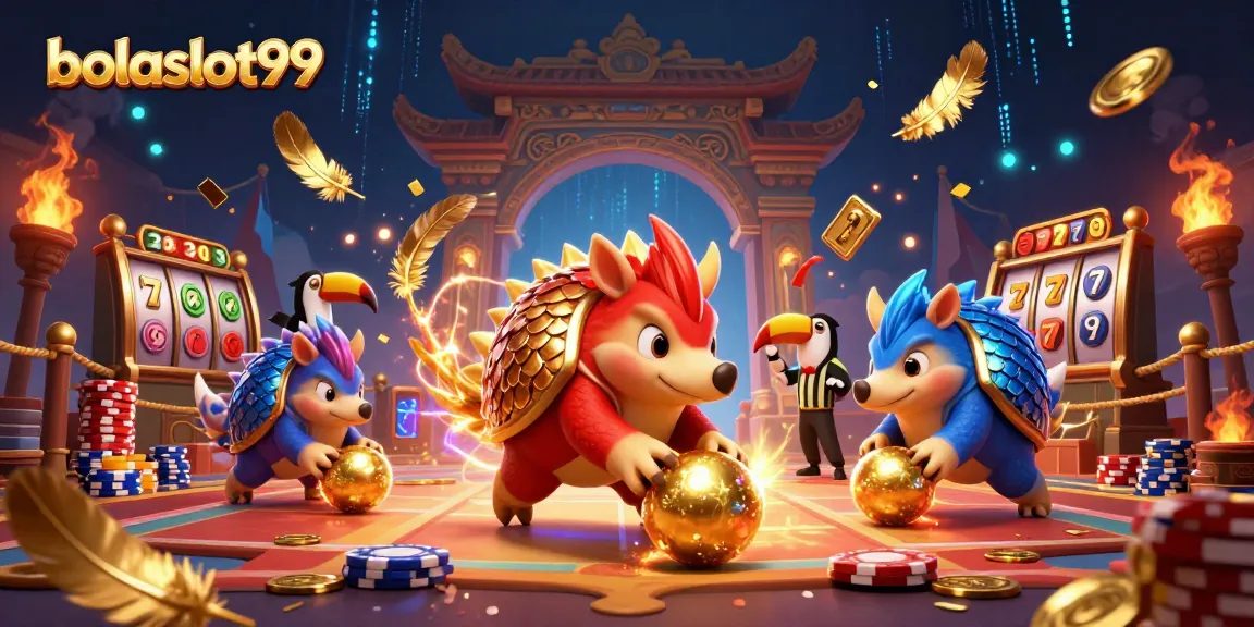 Experience exciting gameplay at bolaslot99 with animated pangolins in a vibrant casino scene.