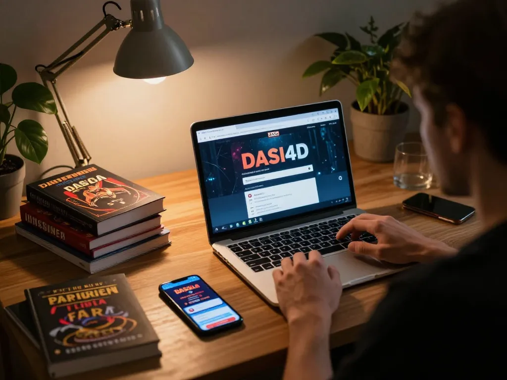 Login DASI4D di layar laptop menunjukkan pilihan permainan menarik bagi penjudi online.