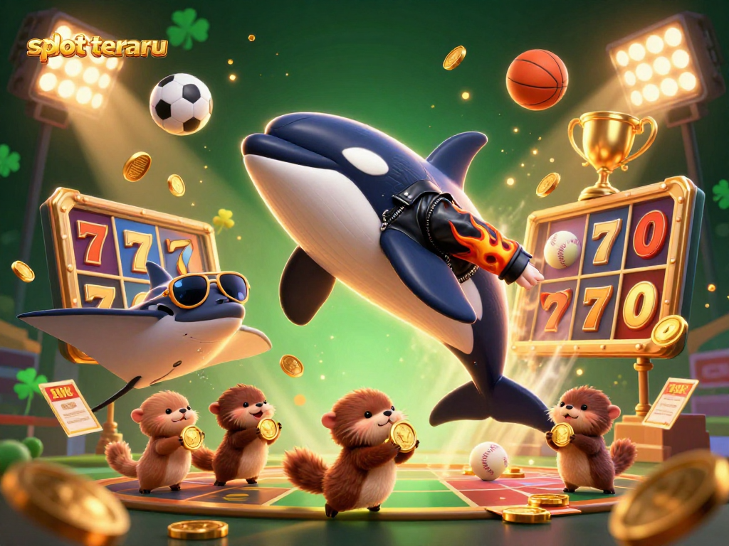 Engage with slot terbaru as cartoon orca, stingray, and otters celebrate winning coins, enhancing your casino experience.