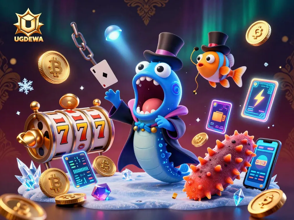 Engage in thrilling slot action at UGDEWA with vibrant neon gaming elements.