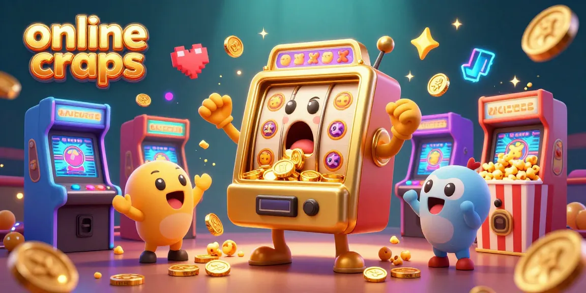 Engage in online craps with animated slot machines celebrating jackpots amidst vibrant casino elements.