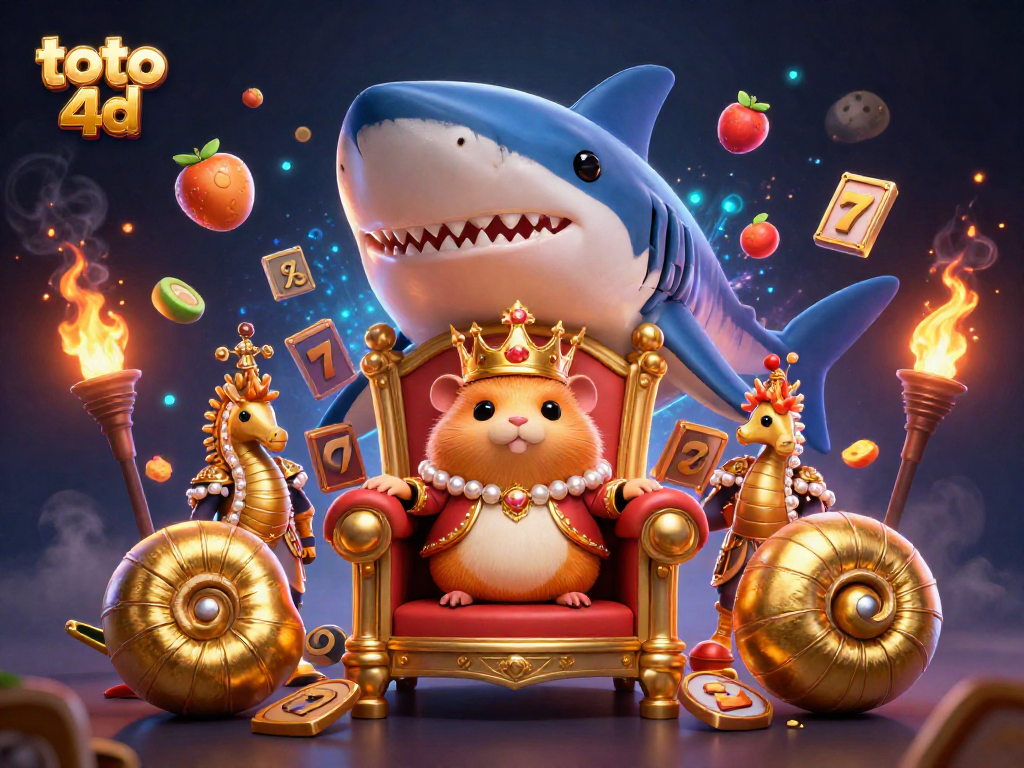 Toto 4D, Raja hamster emas beraksi di mesin slot megah dengan tema bawah laut dan penjaga berkuda laut.