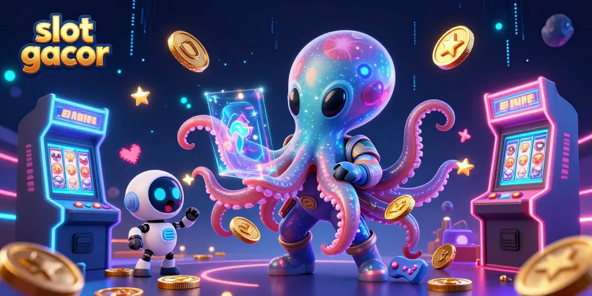 Permainan slot gacor dengan karakter unik alien gurita dan mesin slot holografik yang memikat.