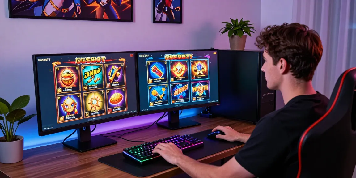 Pengguna bermain slot gacor di PC gaming modern dengan grafis menarik.