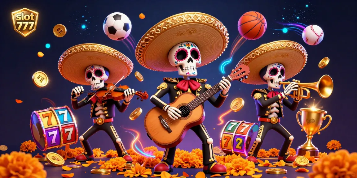 Engage in exciting slot 777 action with colorful 3D mariachi band in a vibrant casino scene.