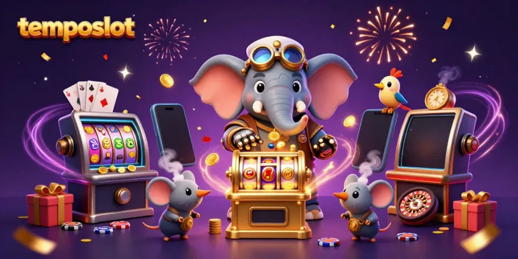 Experience the excitement of temposlot games with a vibrant 3D scene featuring animated casino characters.