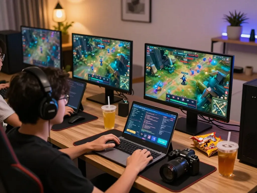 xocdiaonline player engaging in online game at a cozy home gaming setup