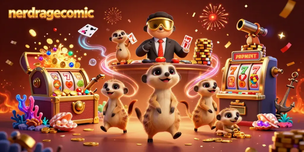 Komik Nerdragecomic menampilkan koloni meerkat menjalankan kasino yang megah dengan permainan slot yang menggiurkan.