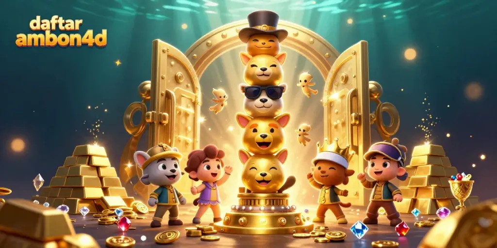 Engage with daftar ambon4d, a vibrant casino scene showcasing golden treasures and playful spirit wisps.