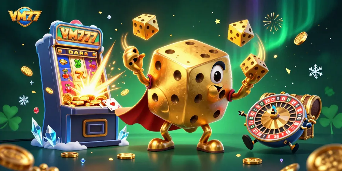 Experience VM777 with a dynamic scene showcasing captivating casino elements and engaging characters.