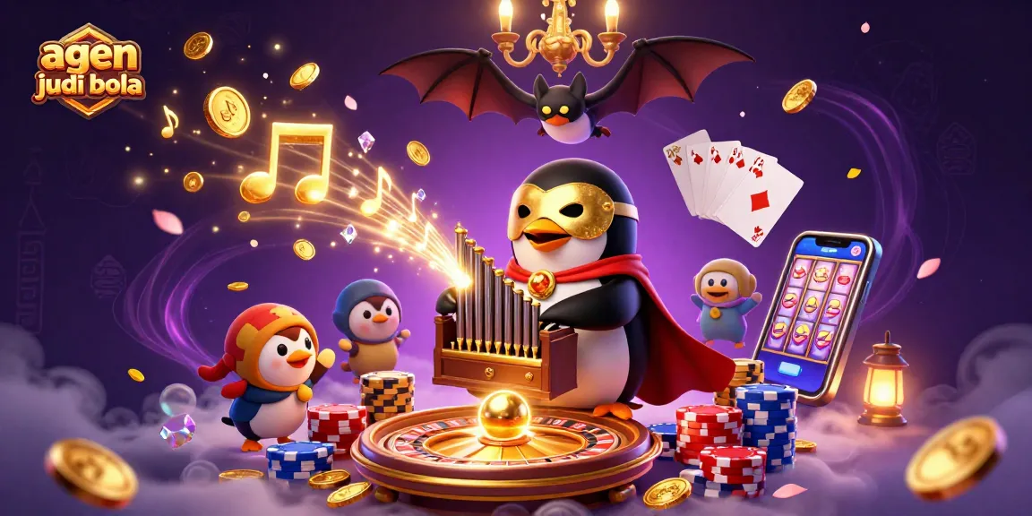 Engage in thrilling betting with agen judi bola at a vibrant casino scene featuring unique characters and dynamic elements.