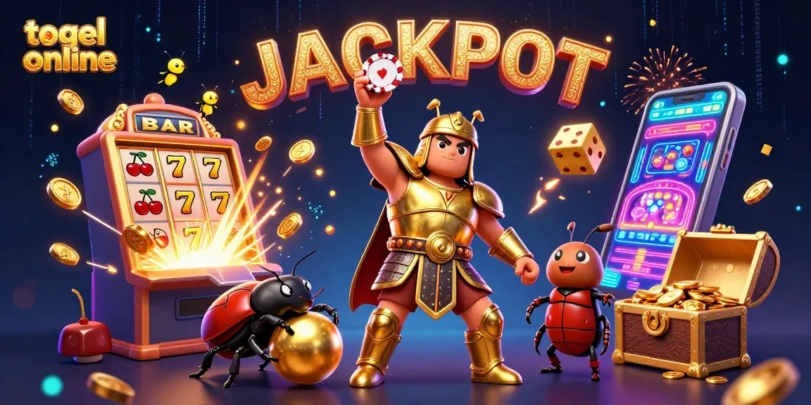 Menangkan togel online dengan strategi unggul dan simbol jackpot mengelilingi karakter menarik.