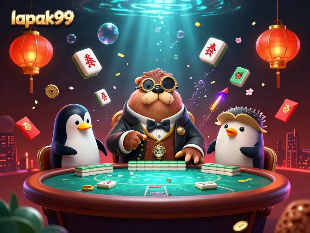 Experience thrilling gameplay at lapak99 with a jolly walrus and friends at a vibrant underwater poker table.