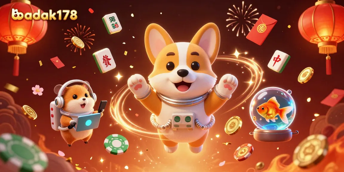 Play exciting casino games at badak178 with our vibrant graphic featuring unique characters and vibrant casino elements.