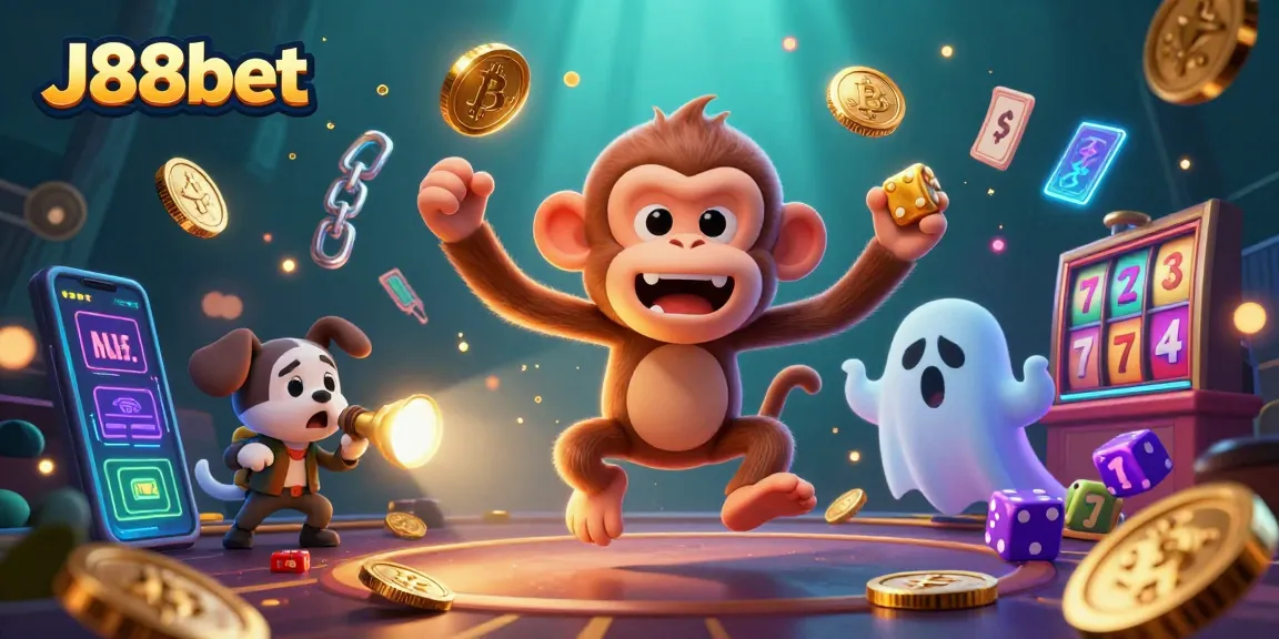 J88bet showcases thrilling casino excitement with a playful ghost and crypto elements.