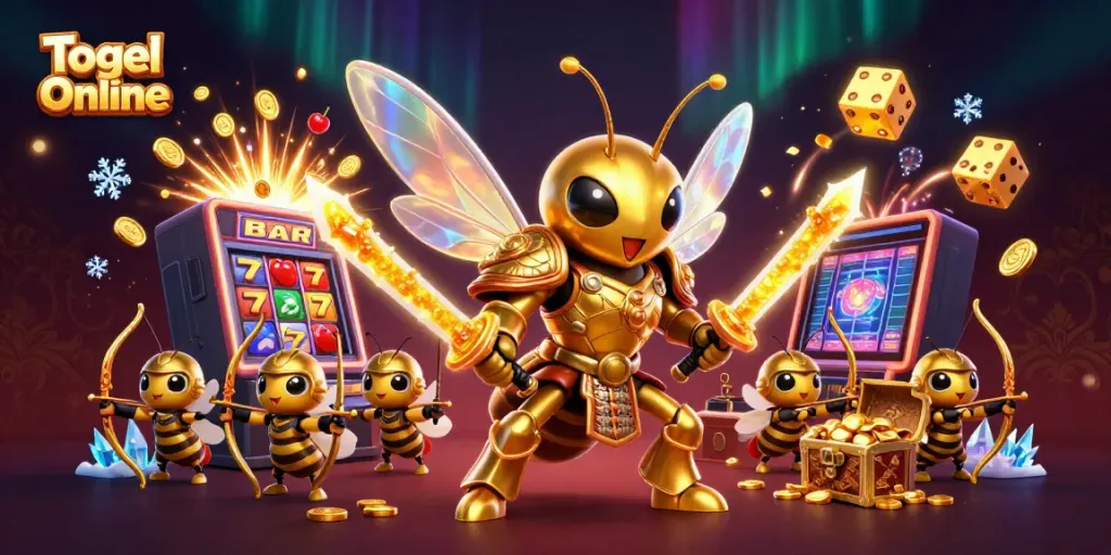 Menghadirkan pengalaman Togel Online dengan karakter dan mesin slot menarik dalam ilustrasi 3D yang detail.