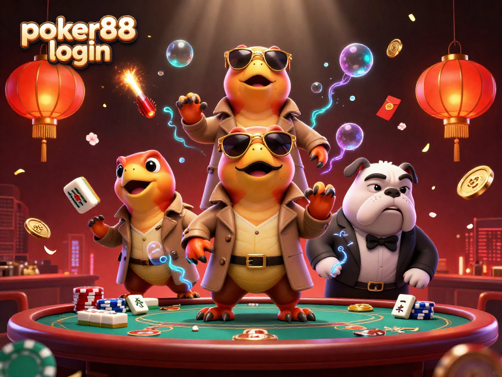 Engage with the poker88 login scene featuring raptors in disguise and vibrant casino elements.