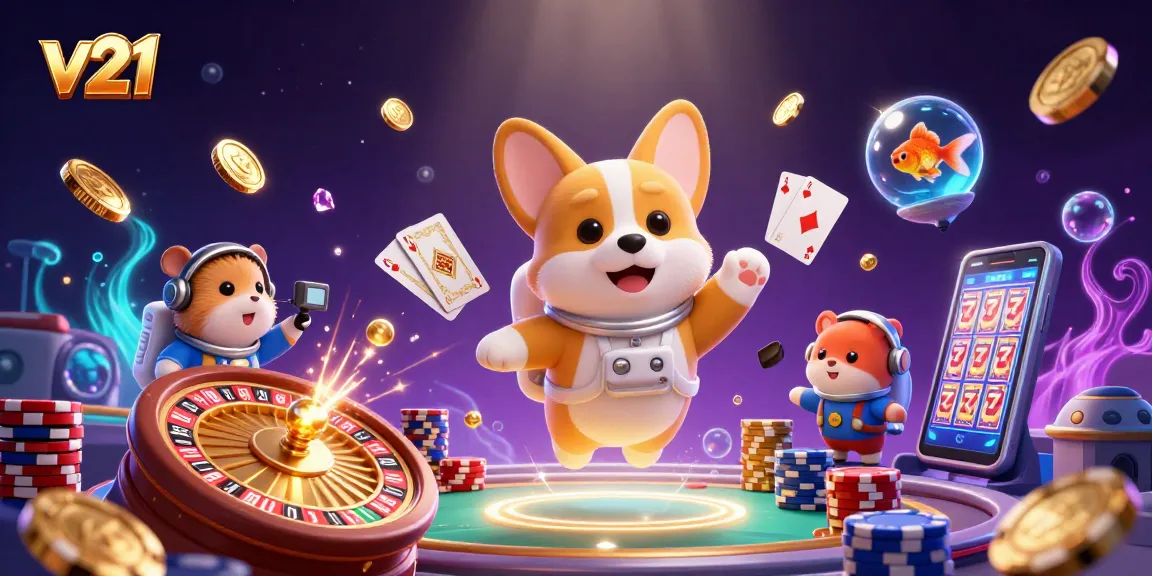Momen menarik bermain di v21 dengan corgi astronot, menyaksikan koin emas dan perhiasan bersinar.