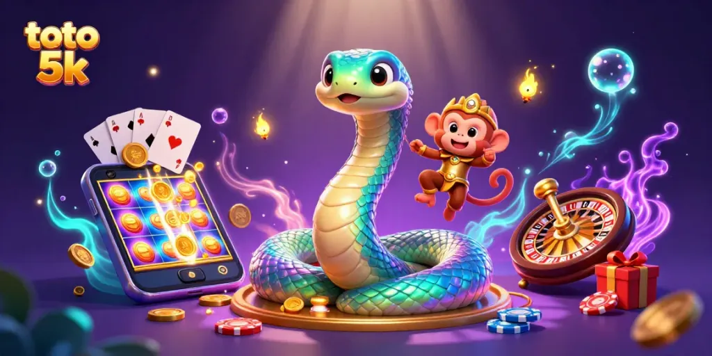 Menghadirkan toto 5k melalui ilustrasi 3D dengan ular pelangi dan raja monyet di kasino.