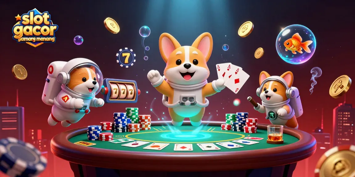 Experience slot gacor gampang menang in a vibrant, dynamic 3D illustration filled with casino excitement.