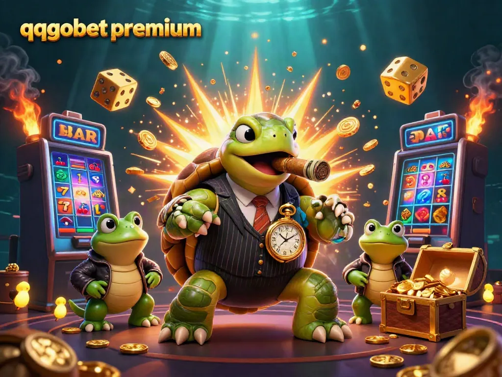 Experience thrilling wins with qqgobetpremium in this packed casino scene featuring a playful snapping turtle.