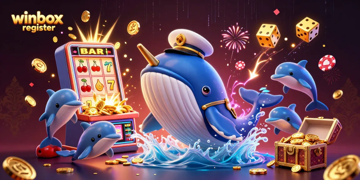 Engage in fun winnings with winbox register featuring lively 3D sea creatures and casino gaming elements.
