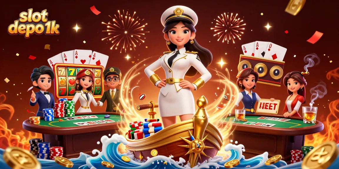 Spin and win at slot depo 1k with vibrant, dynamic casino-themed illustration.