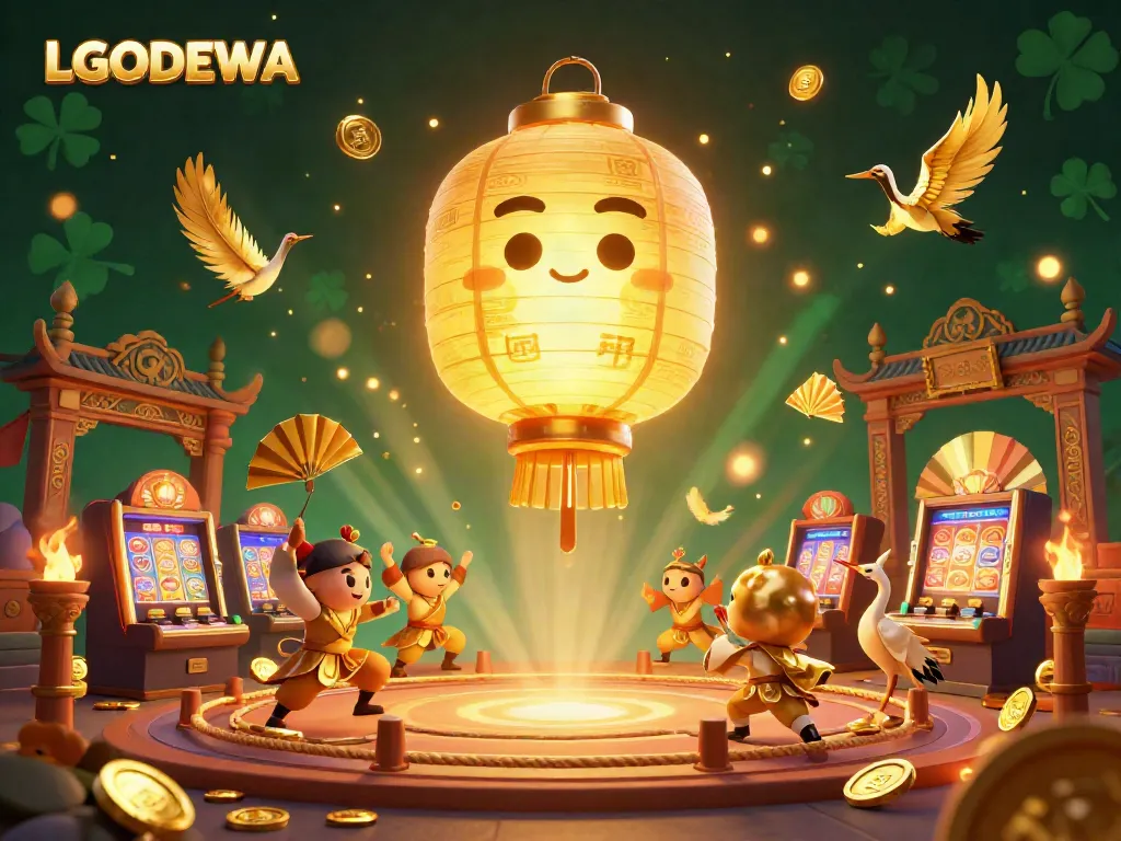 Engage with LGODEWA's exciting casino gaming environment featuring a luminous lantern spirit and dynamic elements.