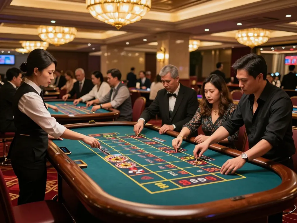 LGO99 Situs Game Online Terpercaya Di INDONESIA menampilkan suasana kasino yang hidup dengan pemain yang terlibat dalam roulette taruhan tinggi.