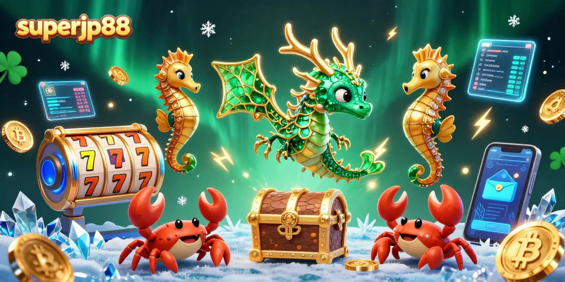 Experience the thrilling superjp88 gambling adventure with emerald sea creatures, glowing coins, and rich casino elements.