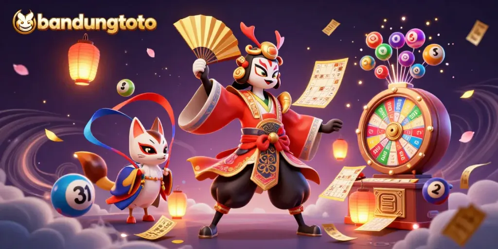 Engage with the exciting Bandungtoto lottery scene featuring colorful characters and dynamic game elements.
