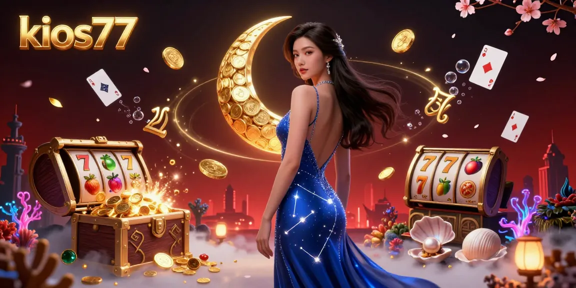 Kios77 slot gaming illustration with vibrant characters and immersive casino elements.