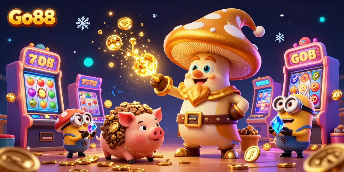 Experience the excitement of Go88’s gaming world with golden magic, vibrant slots, and treasure-hunting characters.