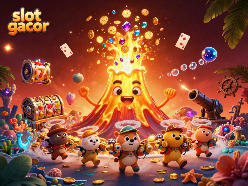 Experience the thrill of slot gacor with this vibrant 3D illustration showcasing exciting casino elements.