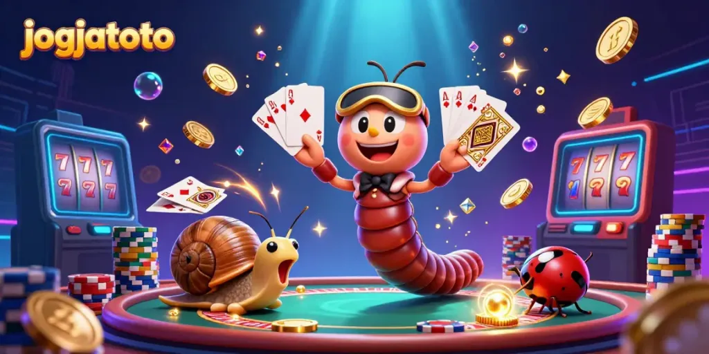 Experience the excitement of jogjatoto with a vibrant 3D casino scene featuring animated characters and dynamic game elements.