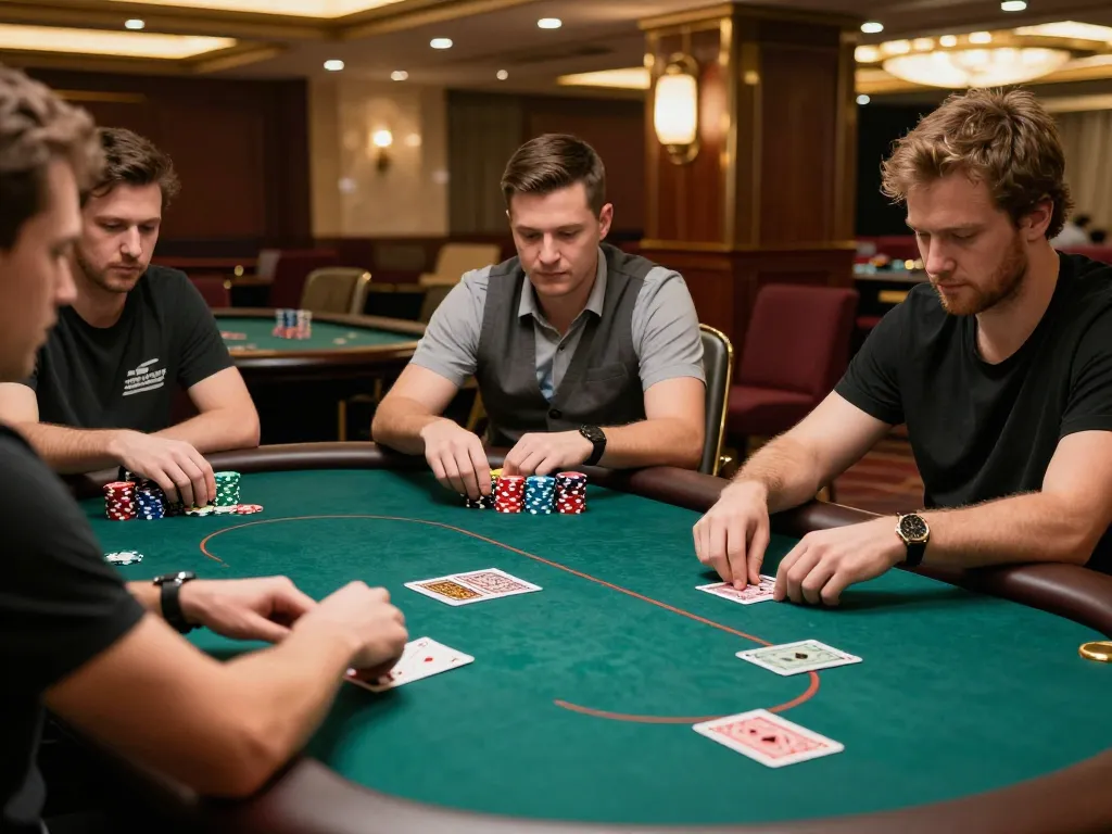 Các người chơi lập chiến lược tại bàn poker 12bet, làm nổi bật sự hào hứng của trò chơi cạnh tranh.