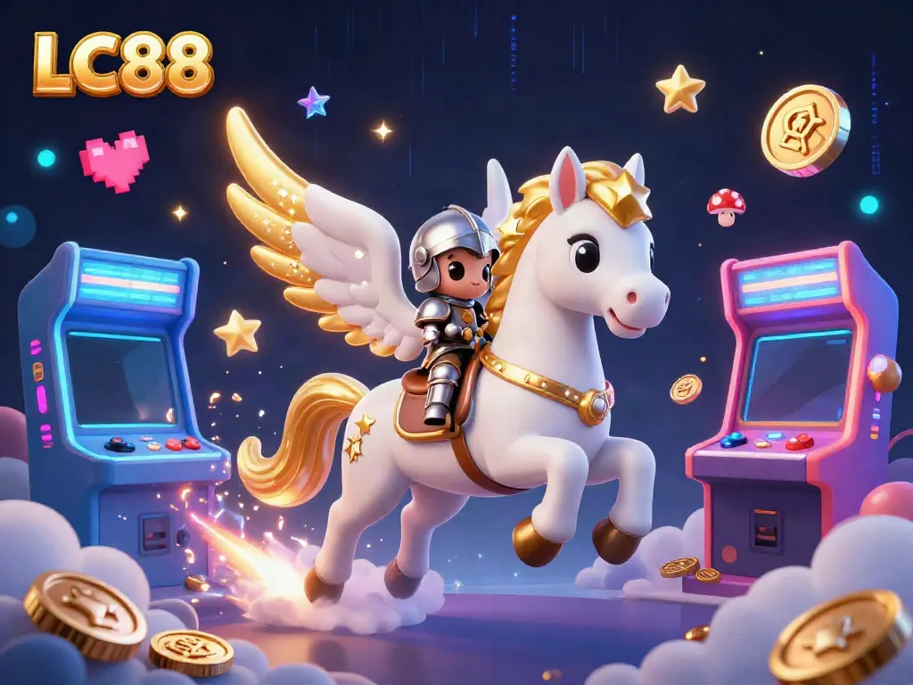Experience the thrill of LC88 gaming with vibrant 3D illustrations of casino elements and characters.